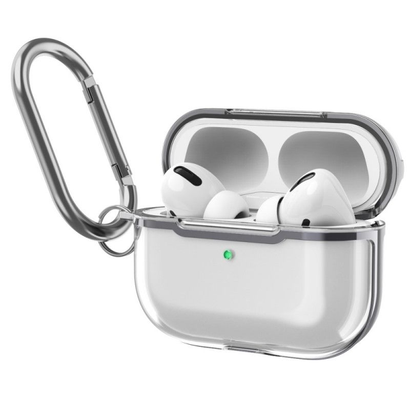 Hülle AirPods Pro Grau Transparentes Metalldesign Mit Karabiner