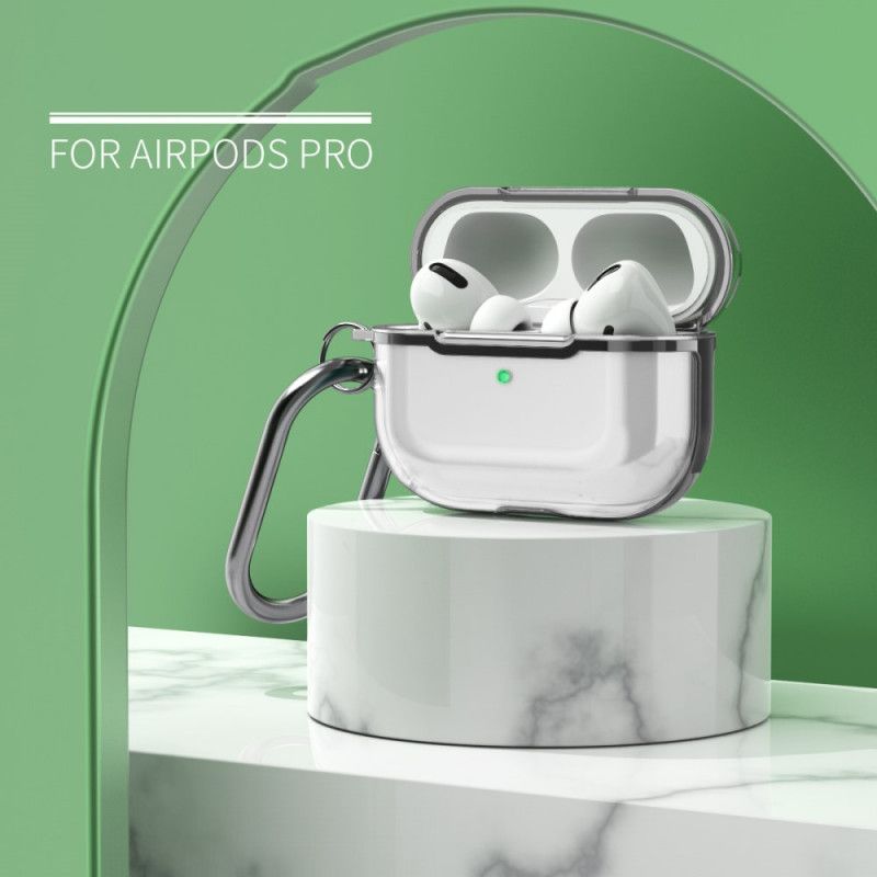 Hülle AirPods Pro Grau Transparentes Metalldesign Mit Karabiner