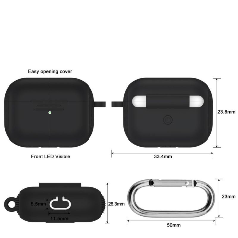 Hülle AirPods Pro Schwarz Klassisches Silikon Mit Karabiner