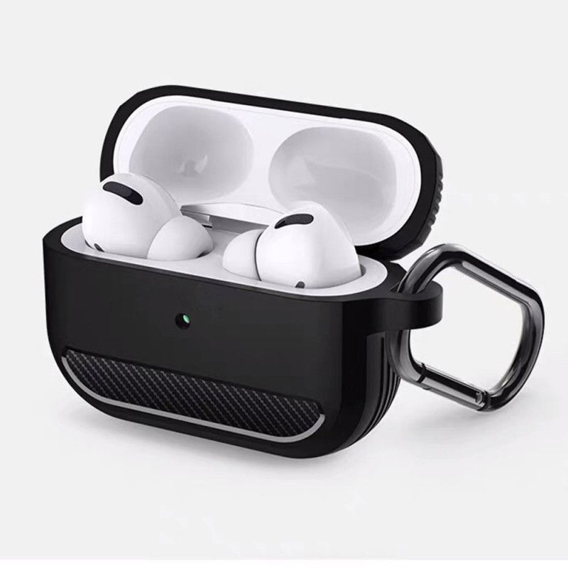 Hülle AirPods Pro Schwarz Kohlefaser Mit Karabiner