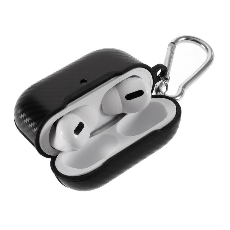 Hülle AirPods Pro Schwarz Kohlefasertextur Mit Karabiner