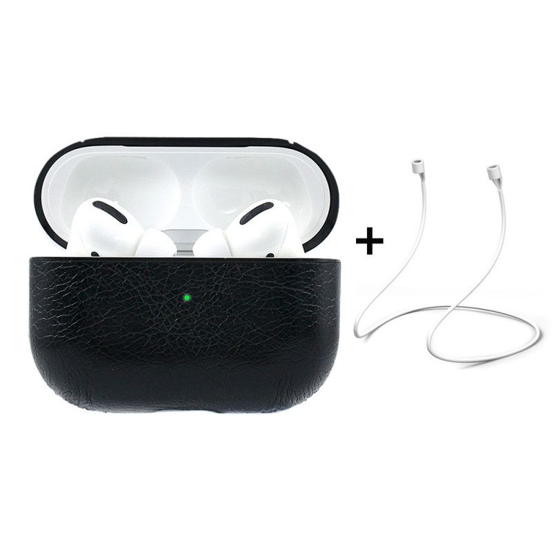 Hülle AirPods Pro Schwarz Kunstleder Mit Prinzhutschnur