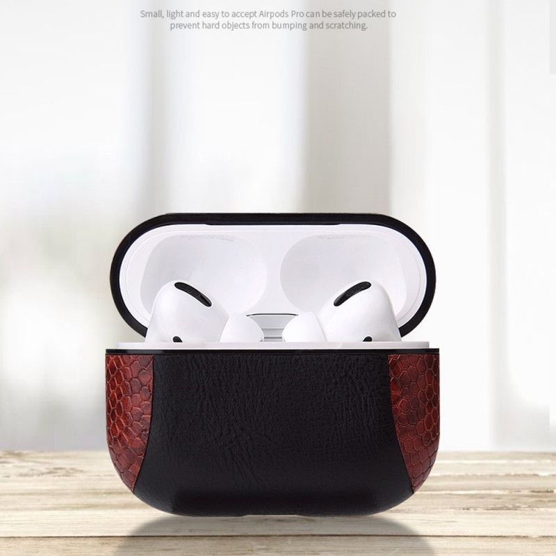 Hülle AirPods Pro Schwarz Schlangenhautstil Mit Karabinerhaken