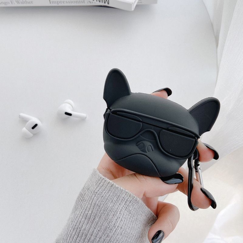Hülle Für AirPods Pro Schwarz 3D Hund Mit Ring