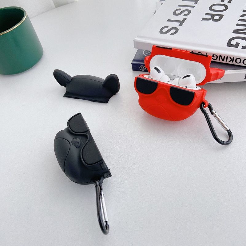 Hülle Für AirPods Pro Schwarz 3D Hund Mit Ring