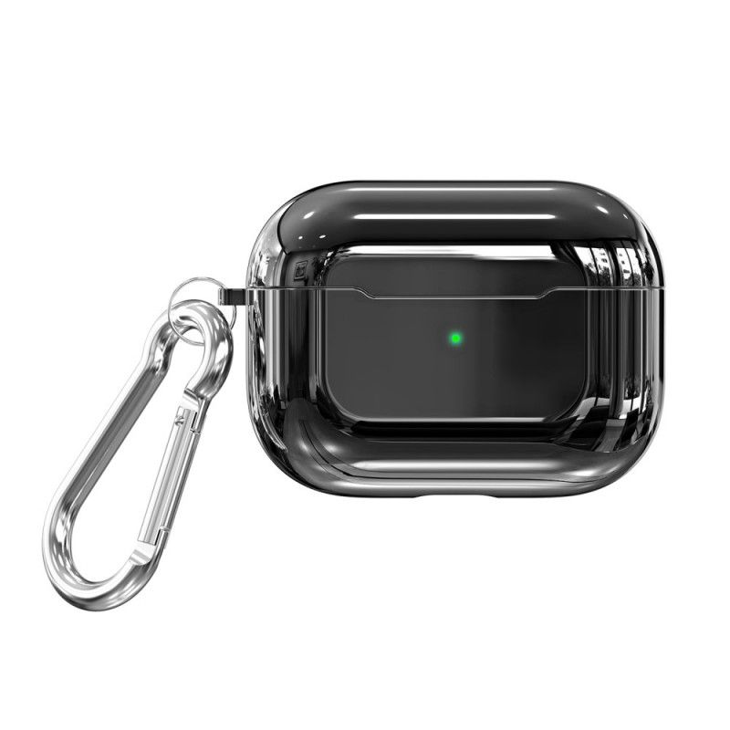 Hülle Für AirPods Pro Schwarz Metallic-Stil Mit Karabiner