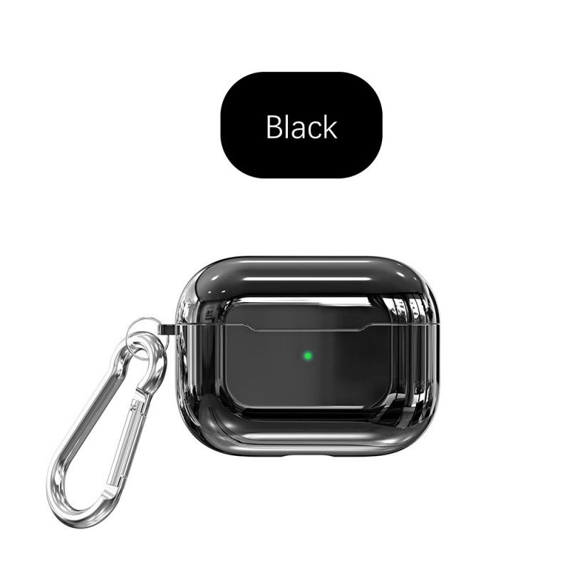 Hülle Für AirPods Pro Schwarz Metallic-Stil Mit Karabiner