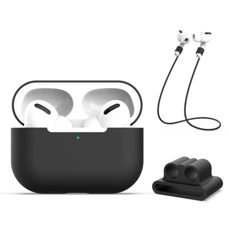 Hülle Für AirPods Pro Schwarz Silikon Mit Kopfhörerkabel