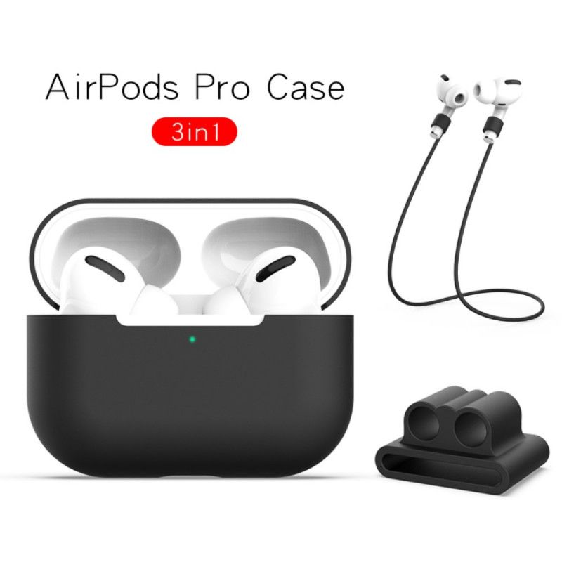 Hülle Für AirPods Pro Schwarz Silikon Mit Kopfhörerkabel