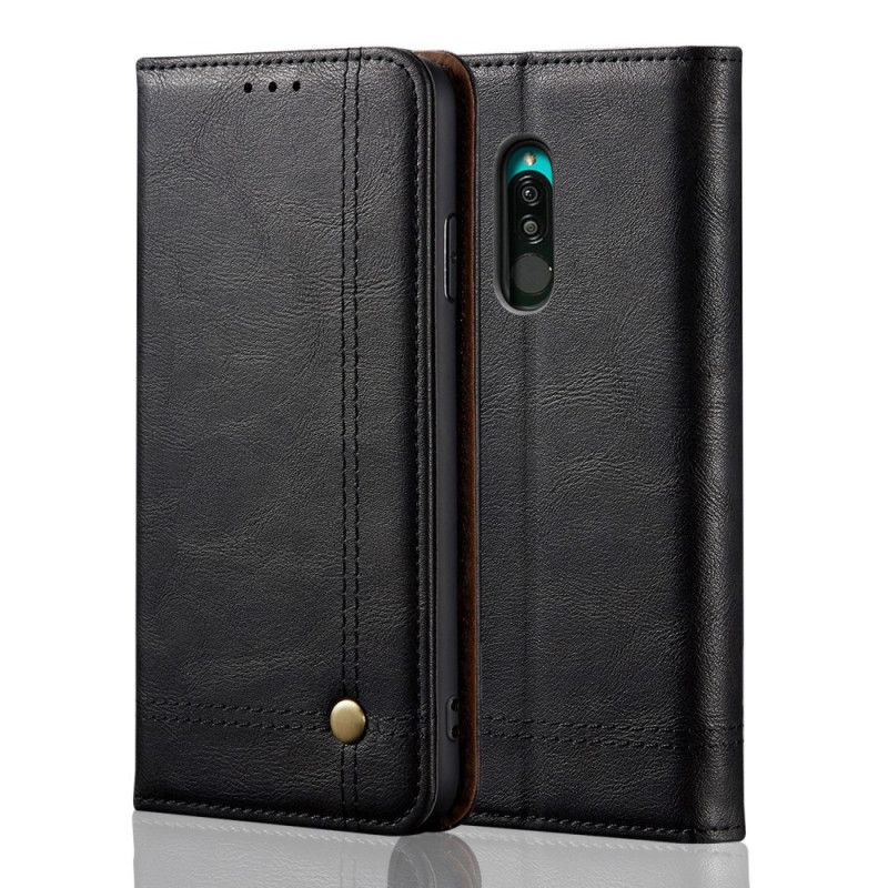 Flip Case Für Xiaomi Redmi 8 Schwarz Genähter Ledereffekt