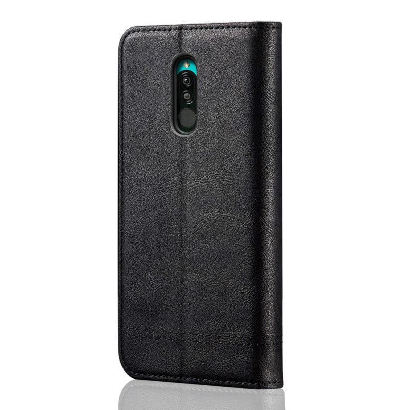 Flip Case Für Xiaomi Redmi 8 Schwarz Genähter Ledereffekt