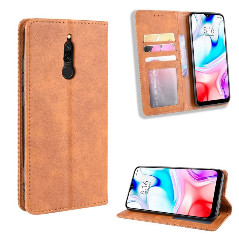 Flip Case Xiaomi Redmi 8 Schwarz Stilisierter Vintage-Ledereffekt