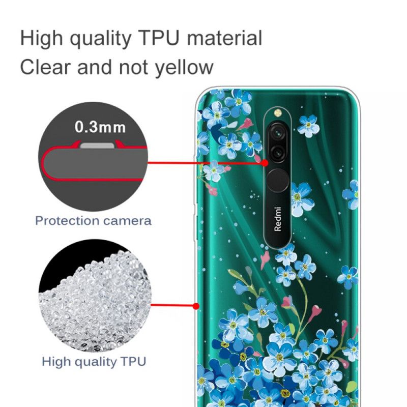 Hülle Xiaomi Redmi 8 Handyhülle Strauß Blauer Blumen