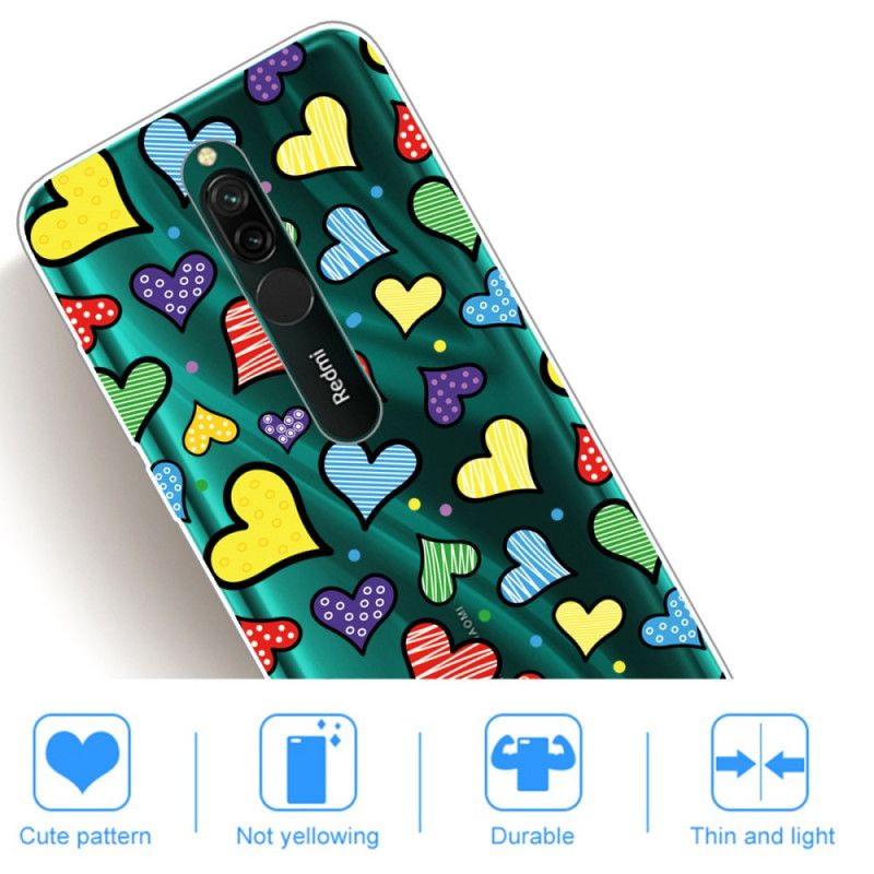 Hülle Xiaomi Redmi 8 Mehrfarbige Herzen