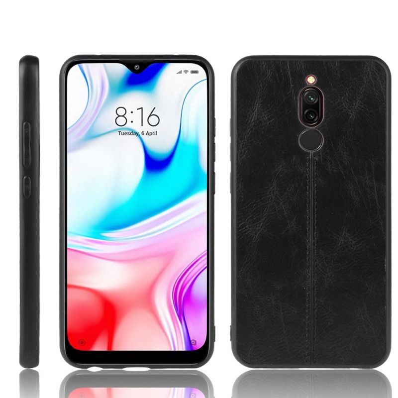 Hülle Xiaomi Redmi 8 Schwarz Genähter Ledereffekt