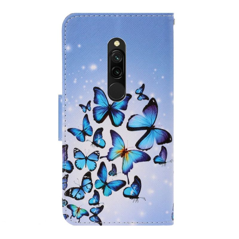 Lederhüllen Für Xiaomi Redmi 8 Schwarz Schmetterlingsvariationen Mit Tanga