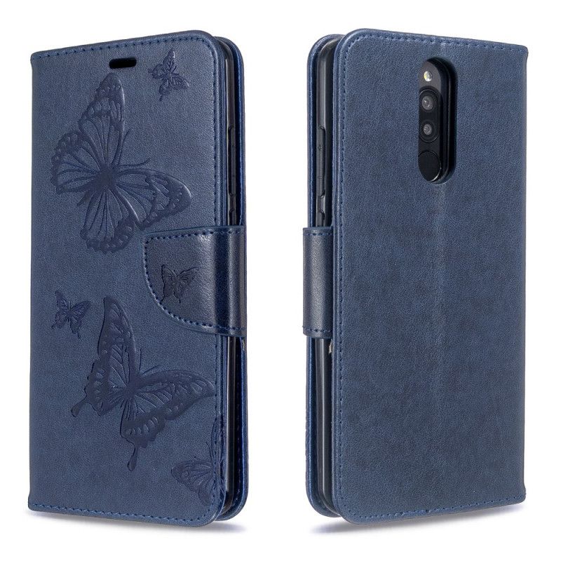 Lederhüllen Xiaomi Redmi 8 Grau Handyhülle Bedruckte Schmetterlinge Mit Tanga