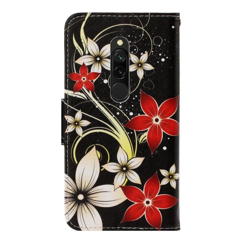 Lederhüllen Xiaomi Redmi 8 Handyhülle Bunte Blumen Mit Einem Riemen