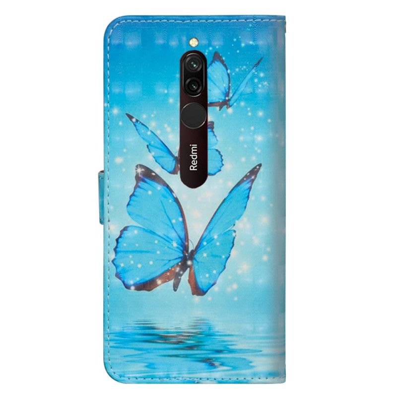 Lederhüllen Xiaomi Redmi 8 Handyhülle Fliegende Blaue Schmetterlinge