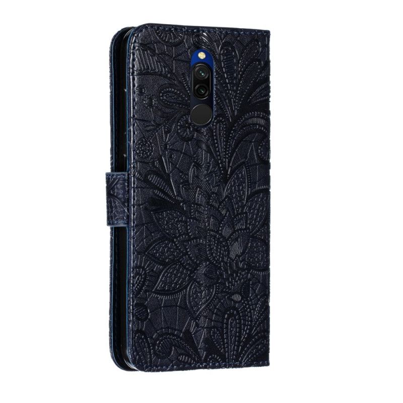 Lederhüllen Xiaomi Redmi 8 Marineblau Stammes-Tanga-Blüten