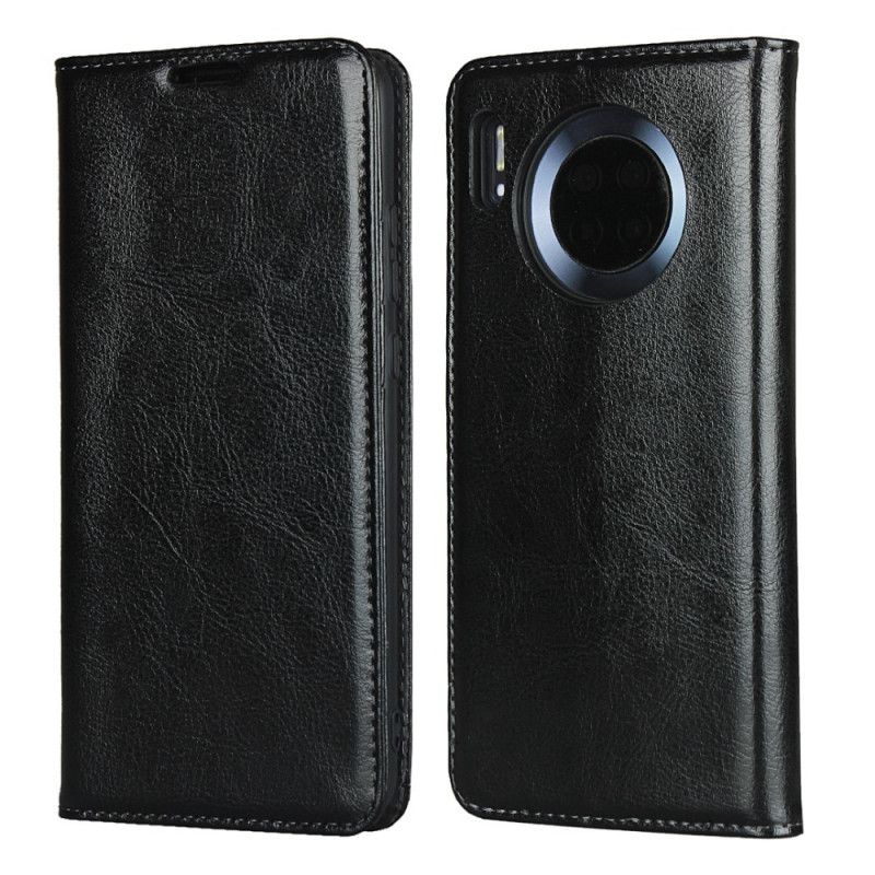 Flip Case Huawei Mate 30 Schwarz Echtes Reines Leder