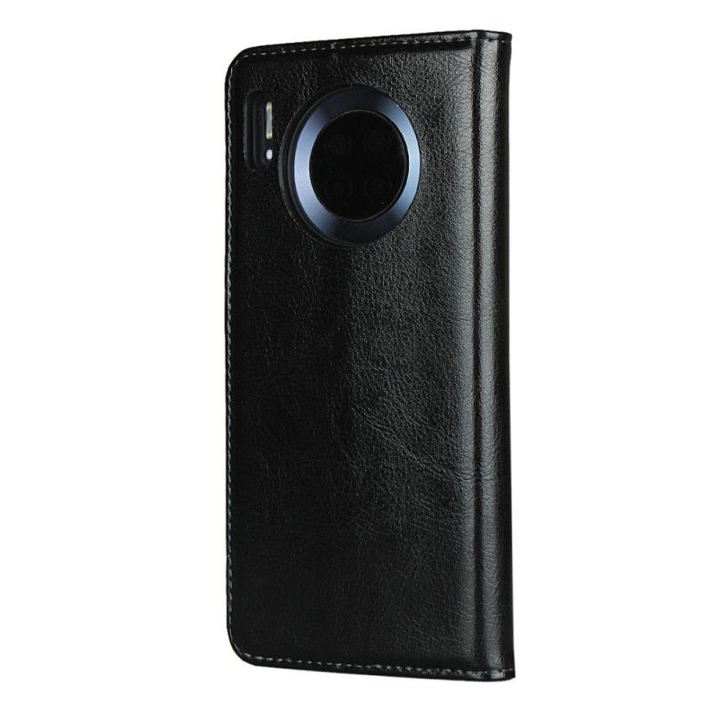 Flip Case Huawei Mate 30 Schwarz Echtes Reines Leder