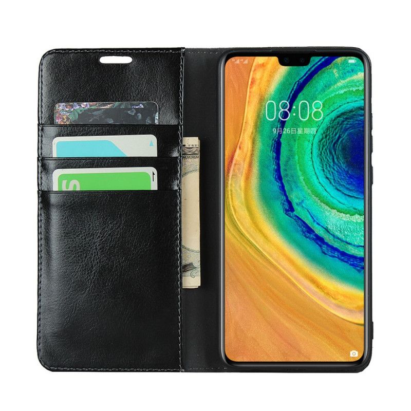 Flip Case Huawei Mate 30 Schwarz Echtes Reines Leder