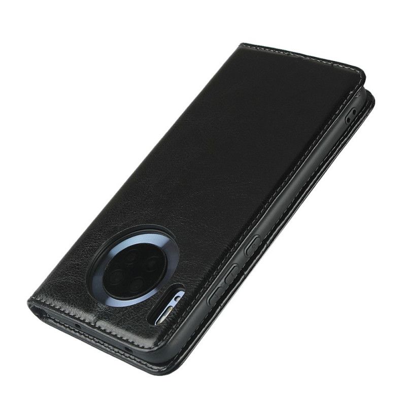 Flip Case Huawei Mate 30 Schwarz Echtes Reines Leder