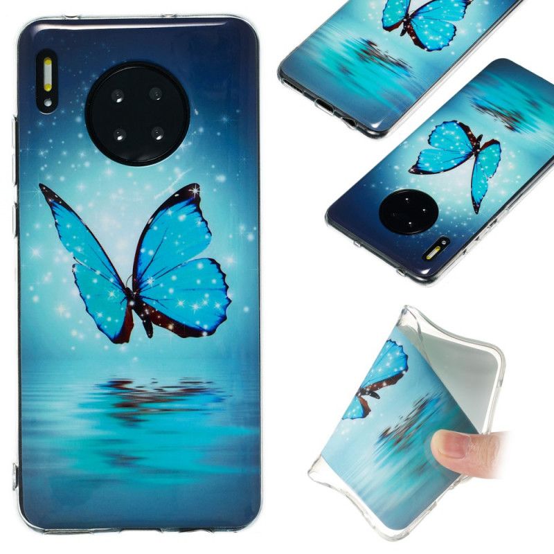 Hülle Für Huawei Mate 30 Fluoreszierender Blauer Schmetterling