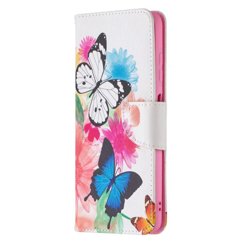 Lederhüllen Xiaomi Poco X3 Handyhülle Bemalte Schmetterlinge Und Blumen