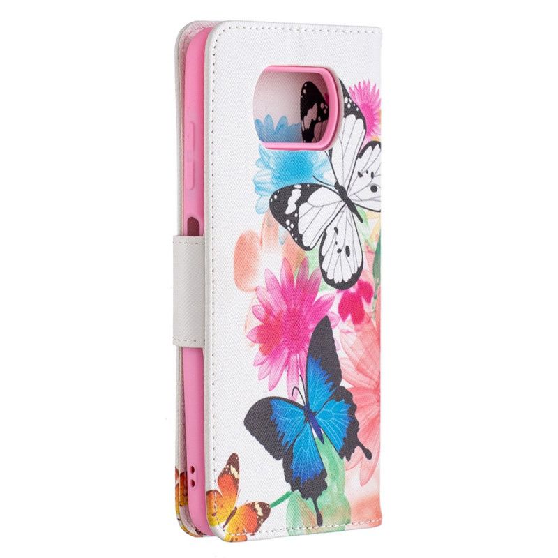 Lederhüllen Xiaomi Poco X3 Handyhülle Bemalte Schmetterlinge Und Blumen