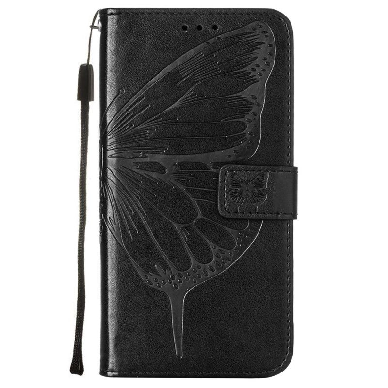 Lederhüllen Xiaomi Poco X3 Schwarz Designer-Schmetterling Mit Riemen