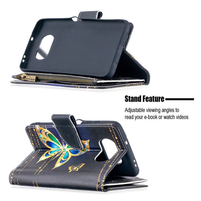 Lederhüllen Xiaomi Poco X3 Schwarz Handyhülle Schmetterlings-Reißverschlusstasche