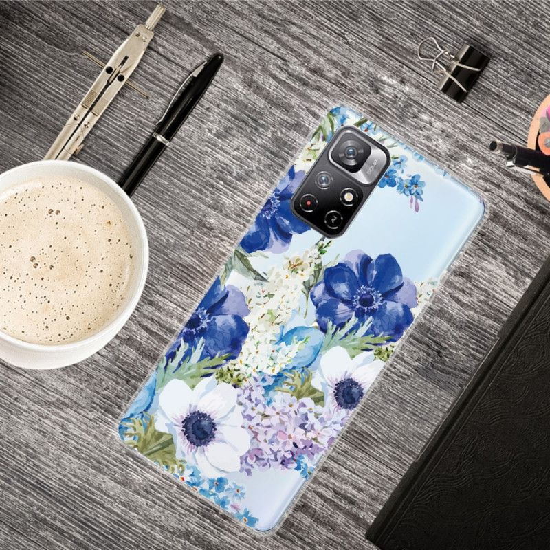 Hülle Xiaomi Redmi Note 11 / Poco M4 Pro 5g Blaue Blumen Aquarell