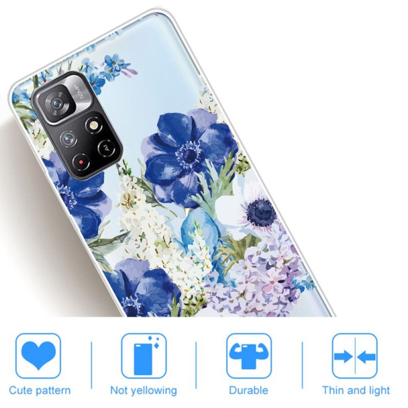 Hülle Xiaomi Redmi Note 11 / Poco M4 Pro 5g Blaue Blumen Aquarell