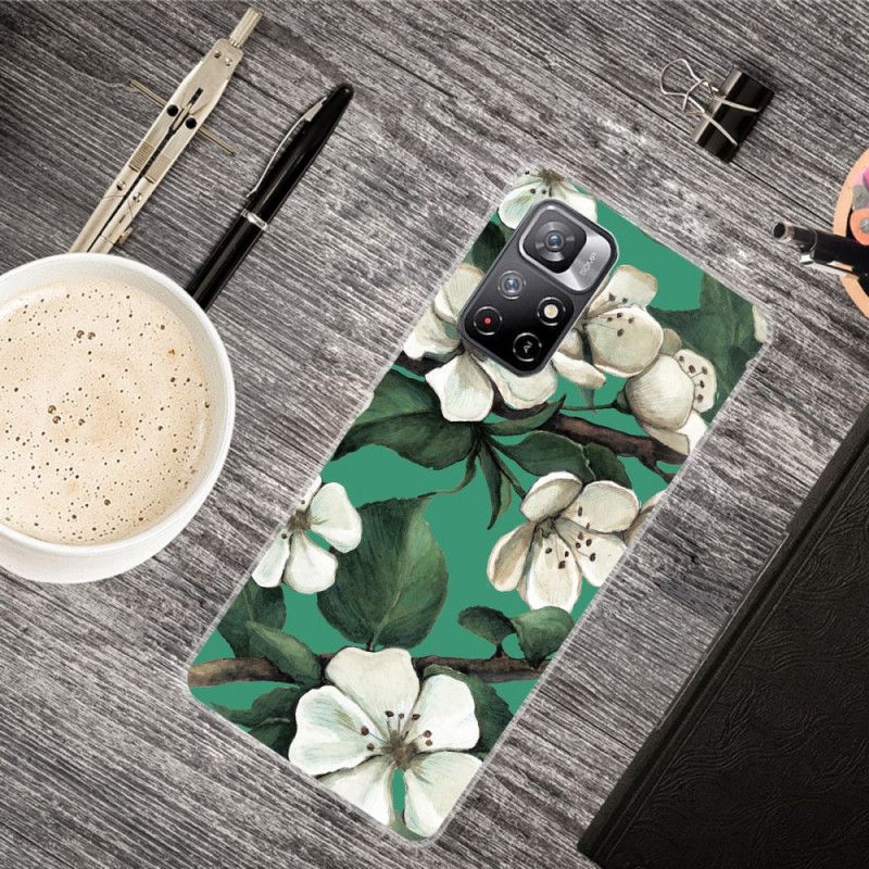 Hülle Xiaomi Redmi Note 11 / Poco M4 Pro 5g Handyhülle Gemalte Weiße Blumen