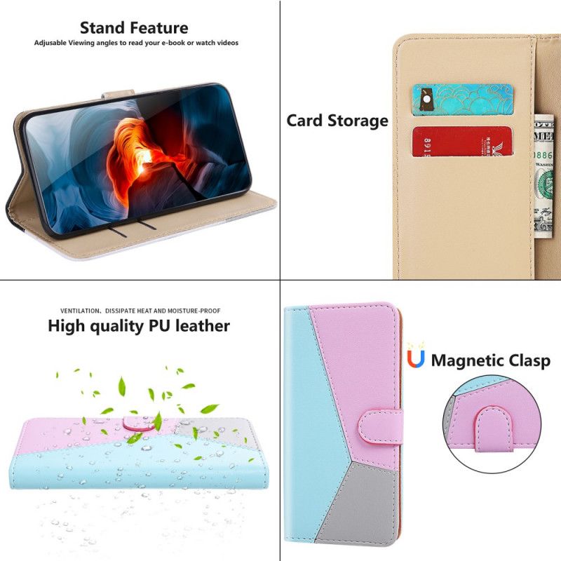 Lederhüllen Für Xiaomi Redmi Note 11 / Poco M4 Pro 5g Dreifarbiger Ledereffekt