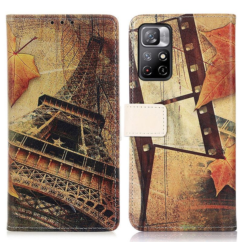 Lederhüllen Für Xiaomi Redmi Note 11 / Poco M4 Pro 5g Eiffelturm Im Herbst