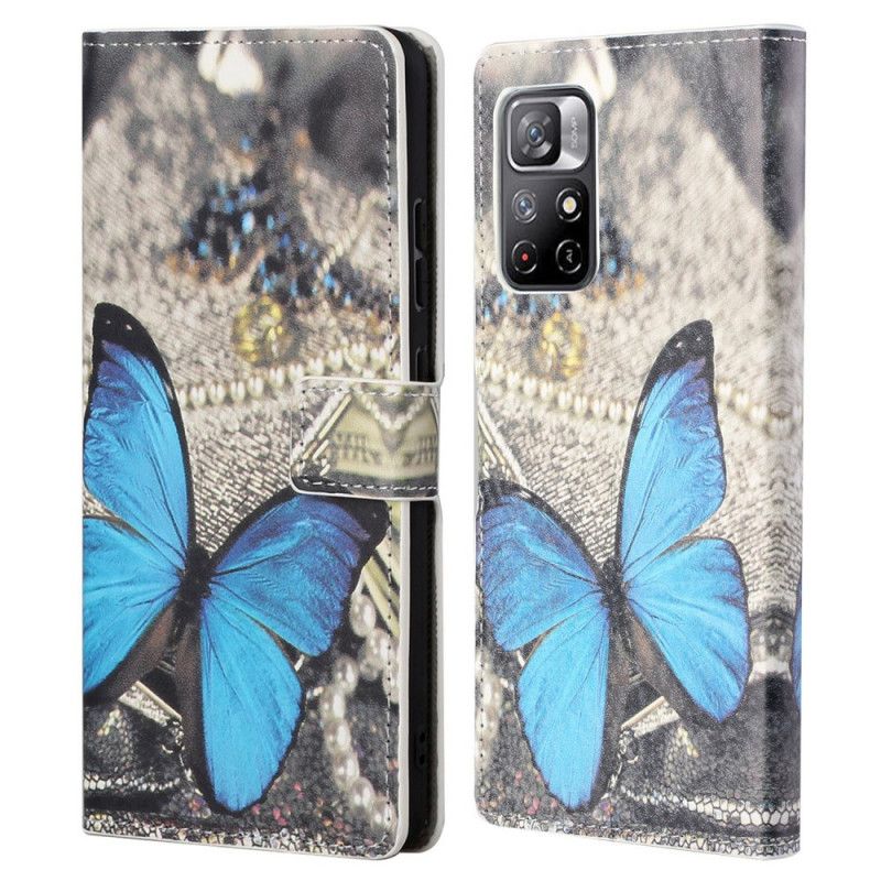 Lederhüllen Xiaomi Redmi Note 11 / Poco M4 Pro 5g Handyhülle Blauer Schmetterling