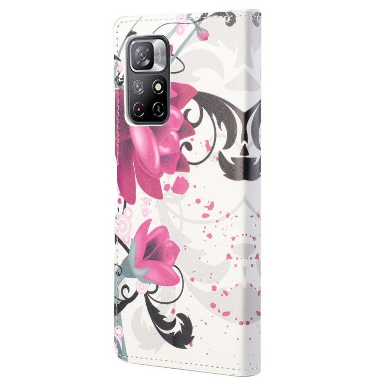 Lederhüllen Xiaomi Redmi Note 11 / Poco M4 Pro 5g Handyhülle Tropische Blumen
