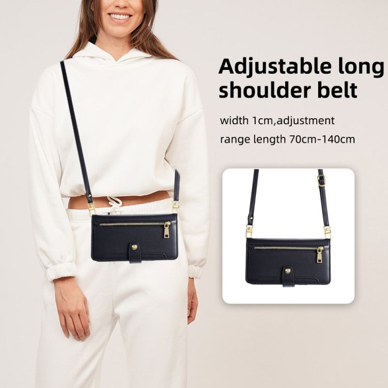 Lederhüllen Realme 14 Pro 5g Brieftasche Mit Reißverschluss Trageriemen Und Schultergurt