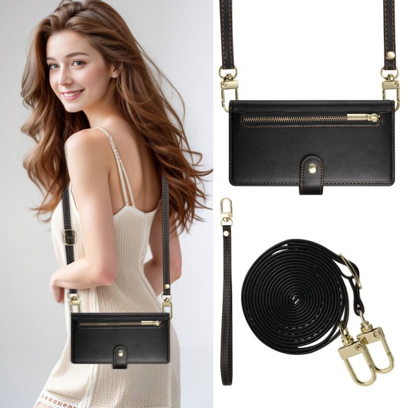 Lederhüllen Realme 14 Pro 5g Brieftaschendesign Mit Trageriemen Und Schultergurt