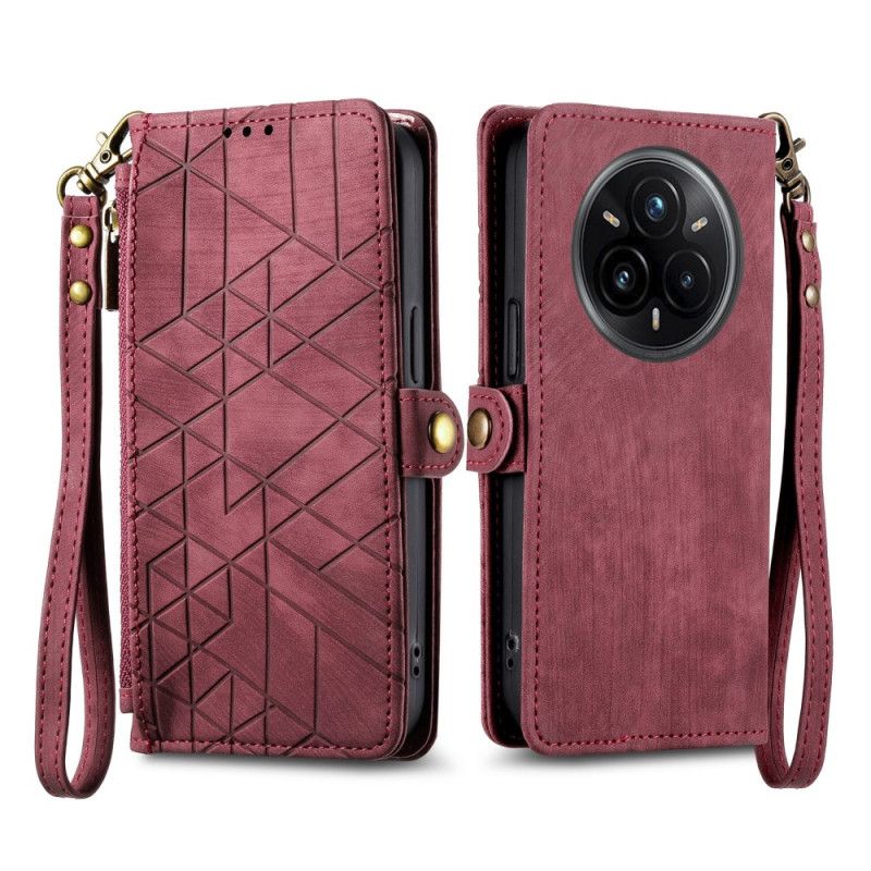 Lederhüllen Realme 14 Pro 5g Geldbörse Mit Reißverschluss Und Geometrischem Design