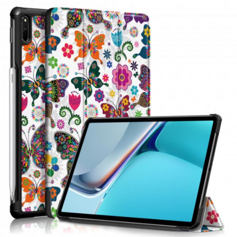 Smart Case Huawei Matepad 11 (2021) Verstärkte Retro-schmetterlinge Und Blumen