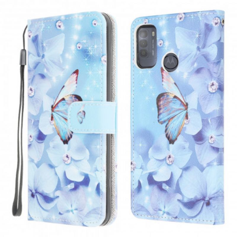 Lederhüllen Moto G50 Handyhülle Diamond Riemchenschmetterlinge