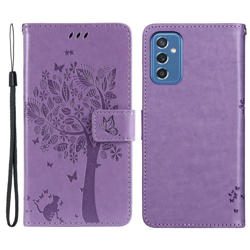 Flip Case Für Samsung Galaxy M52 5G Blühender Baum Und Katze