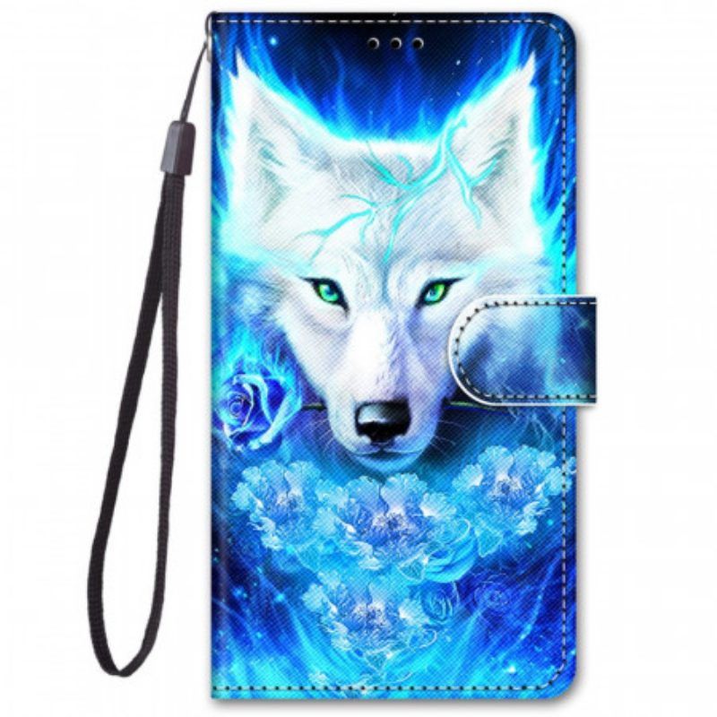 Flip Case Für Samsung Galaxy M52 5G Fluoreszierender Wolf