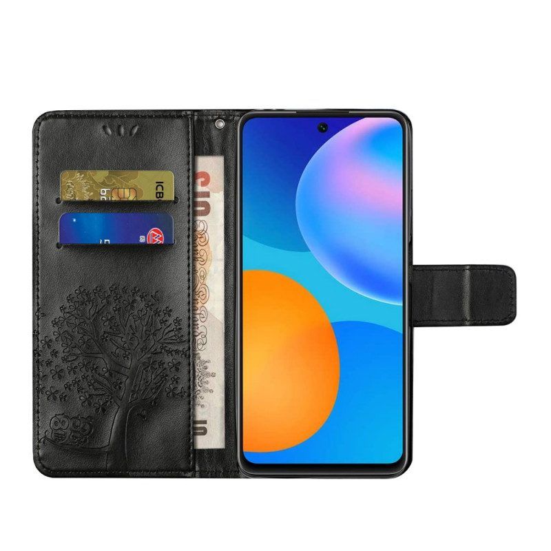 Flip Case Für Samsung Galaxy M52 5G Mit Kordel Tangabaum Und Eulen