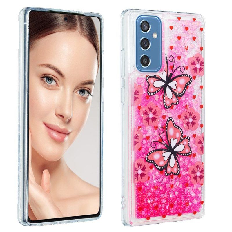 Hülle Für Samsung Galaxy M52 5G Rosa Schmetterlinge