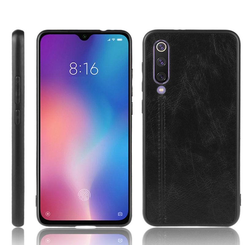 Hülle Xiaomi Mi 9 SE Schwarz Genähter Ledereffekt